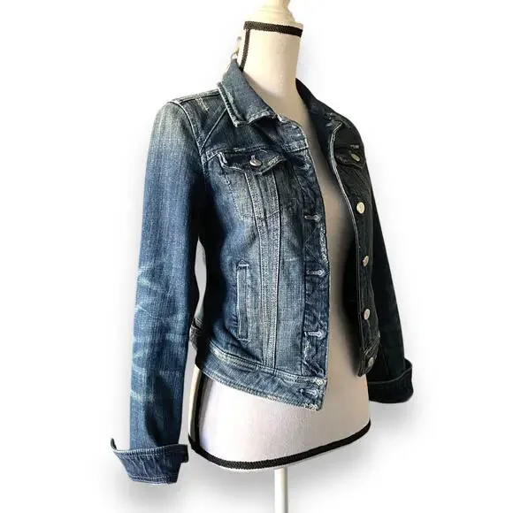 Anthropologie Pilcro Jean Jacket Sz XS Blue Vintage Wash Stretch Denim Trucker - Picture 8 of 12